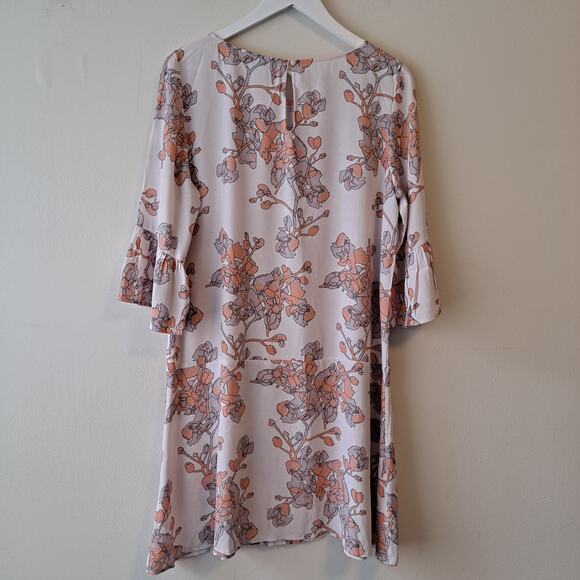 Numph Light Plush Pink Floral Crewneck Peplum Dress with Bell Sleeves - Picture 5 of 14